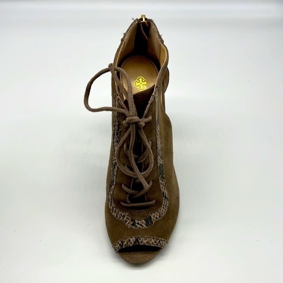 Isola - Gray Suede With Snakeskin Leather Open Toe Lace Up Heels Size 6.5 - Picture 10 of 14